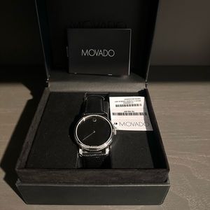Men’s Movado Museum Black Leather Watch